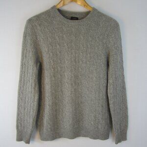 J Crew Men M Heather Gray 100% Italian Cashmere Cable Knit LS Crew Neck Sweater